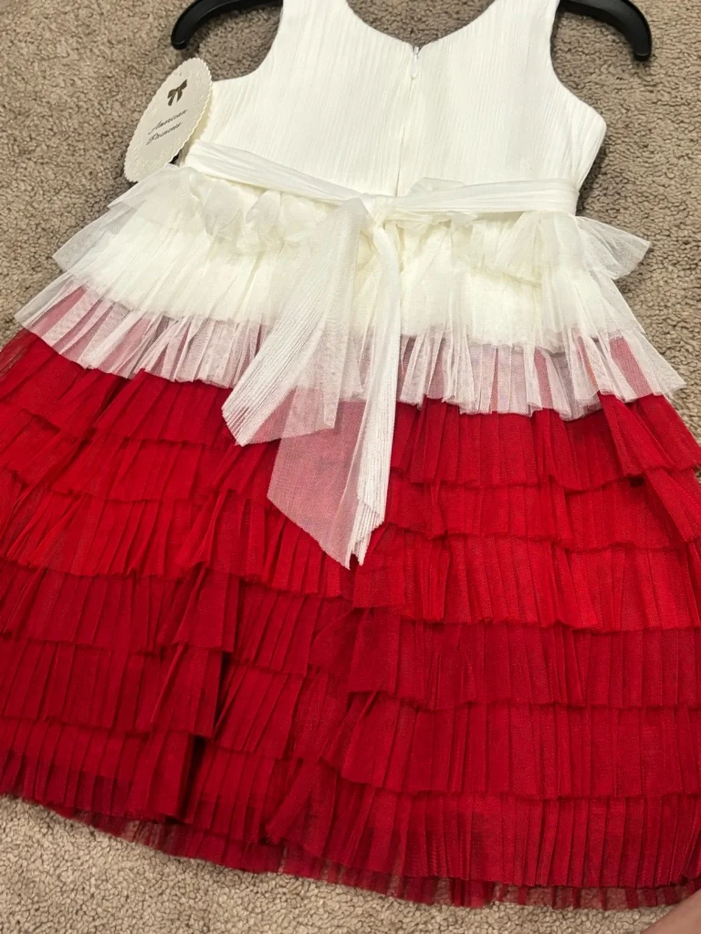 American Princess NWT Girl’s Size 3T Formal White‎ Top Red Tiered Tulle Dress